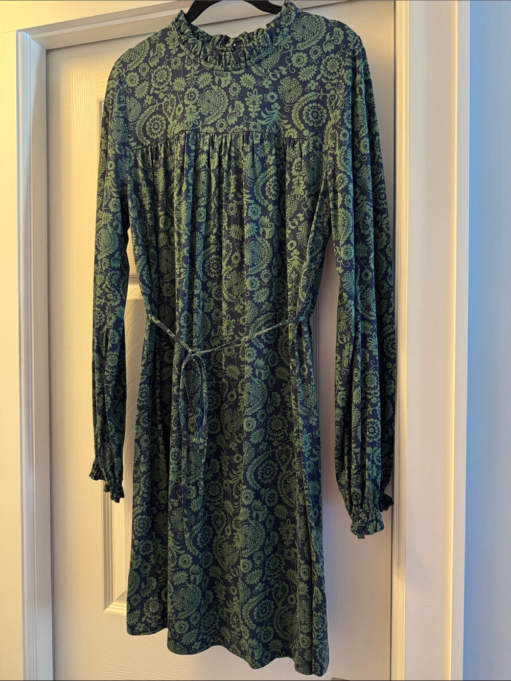Boden Green Paisley High-Neck Long Sleeve Dress